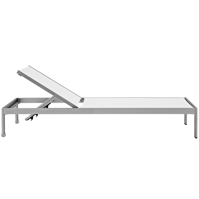 Pemberly Row Modern Aluminum Patio Chaise Lounge Set in Silver/White (Set of 4)