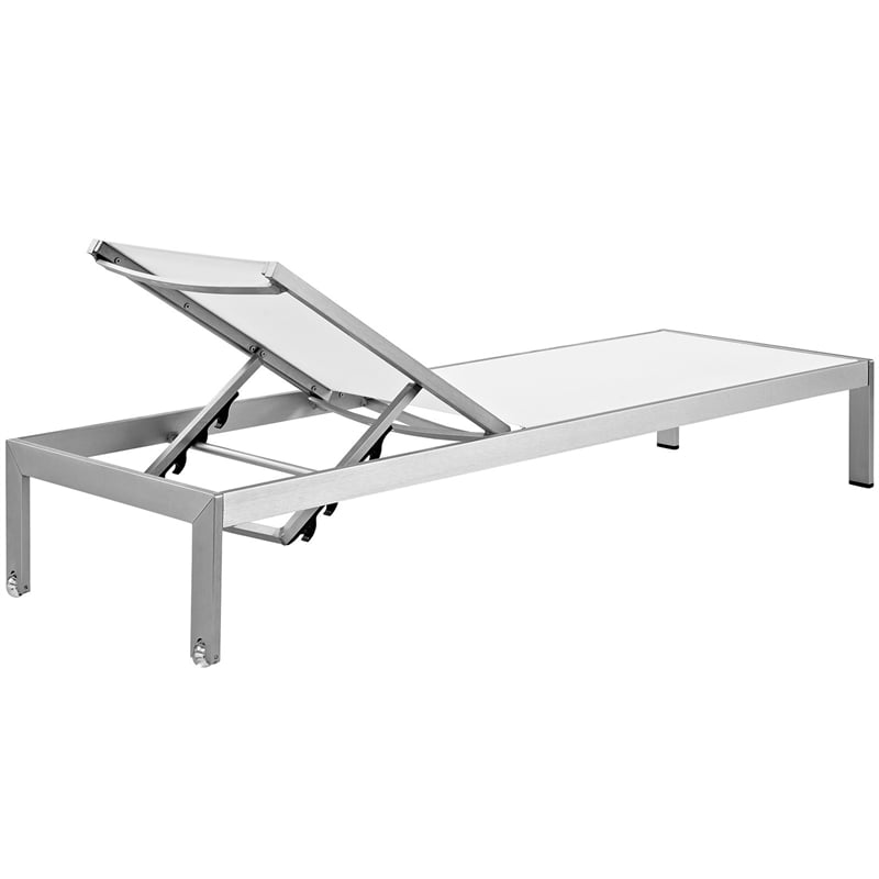 Pemberly Row Modern Aluminum Patio Chaise Lounge Set in Silver/White (Set of 4)