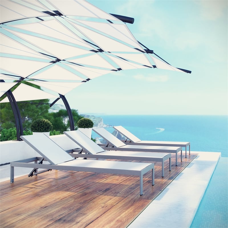 Pemberly Row Modern Aluminum Patio Chaise Lounge Set in Silver/White (Set of 4)