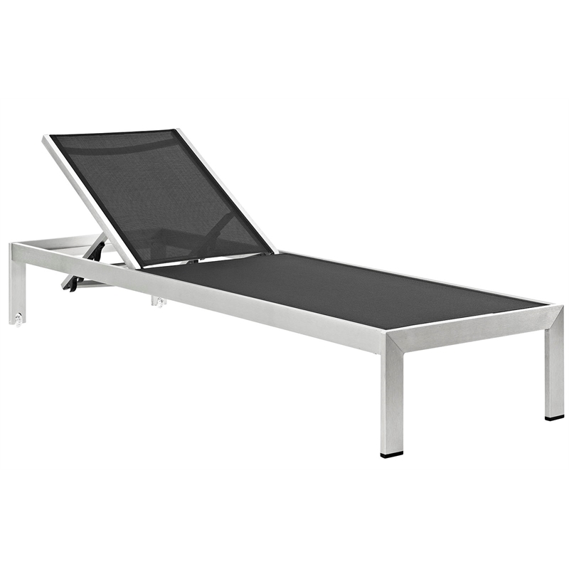 Pemberly Row Modern Aluminum Patio Chaise Lounge Set in Silver/Black (Set of 6)