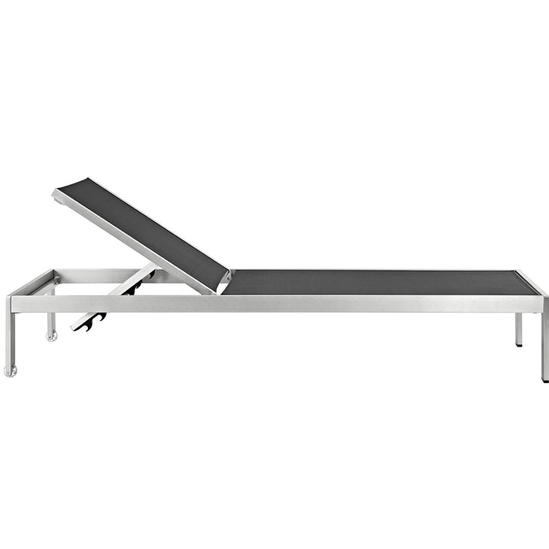 Pemberly Row Modern Aluminum Patio Chaise Lounge Set in Silver/Black (Set of 6)