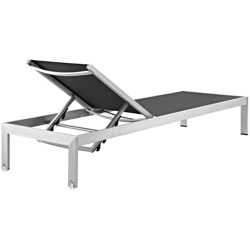 Pemberly Row Modern Aluminum Patio Chaise Lounge Set in Silver/Black (Set of 6)