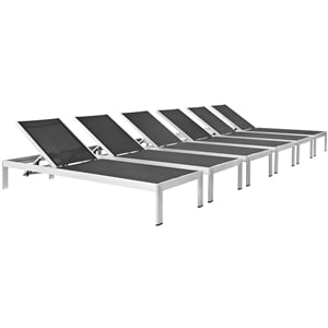 pemberly row modern aluminum patio chaise lounge set in silver/black (set of 6)