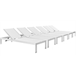 Pemberly Row Modern Aluminum Patio Chaise Lounge Set in Silver/White (Set of 6)