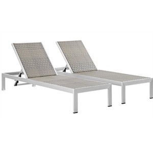 pemberly row modern aluminum patio chaise lounge set in gray/silver (set of 2)