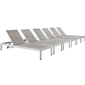 pemberly row modern aluminum patio chaise lounge set in gray/silver (set of 6)