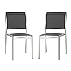 Pemberly Row Modern Aluminum Outdoor Side Chair in Silver/Black (Set of 2)