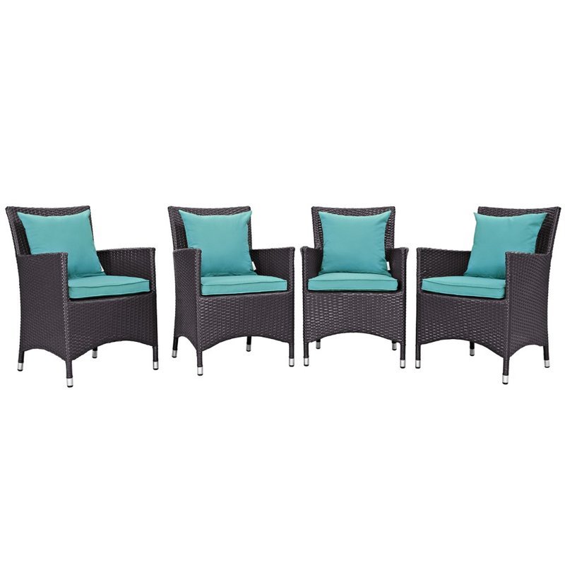 Pemberly Row  Patio Dining Chair in Espresso and Turquoise (Set of 4)