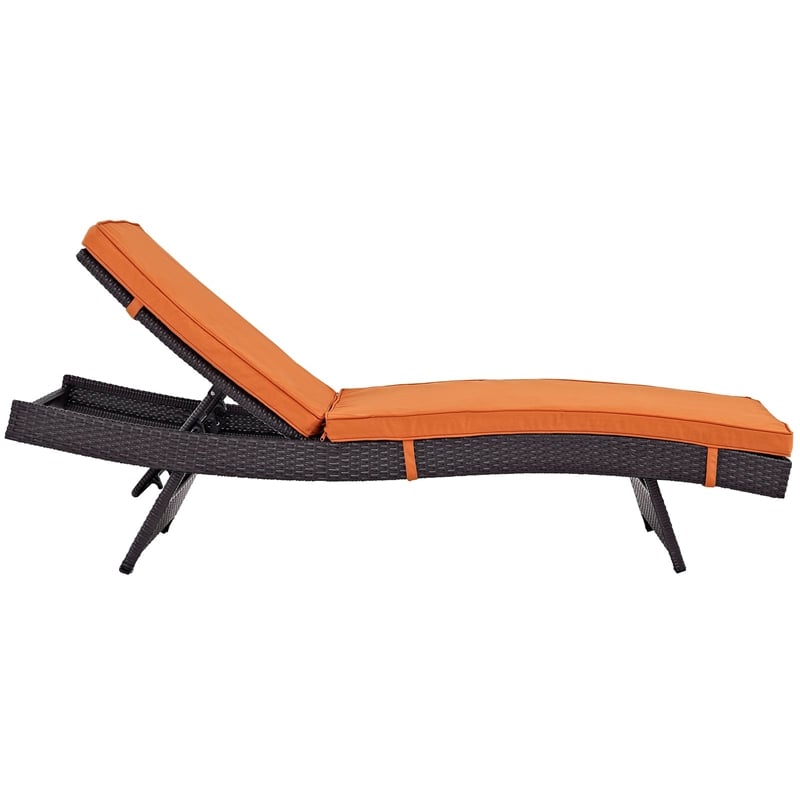 Pemberly Row Modern Rattan Outdoor Chaise in Espresso/Orange (Set of 6)