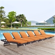 Pemberly Row Modern Rattan Outdoor Chaise in Espresso/Orange (Set of 6)