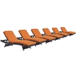 Pemberly Row Modern Rattan Outdoor Chaise in Espresso/Orange (Set of 6)