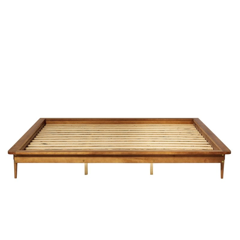 Pemberly Row Mid-Century Solid Wood King Platform Bed in Caramel