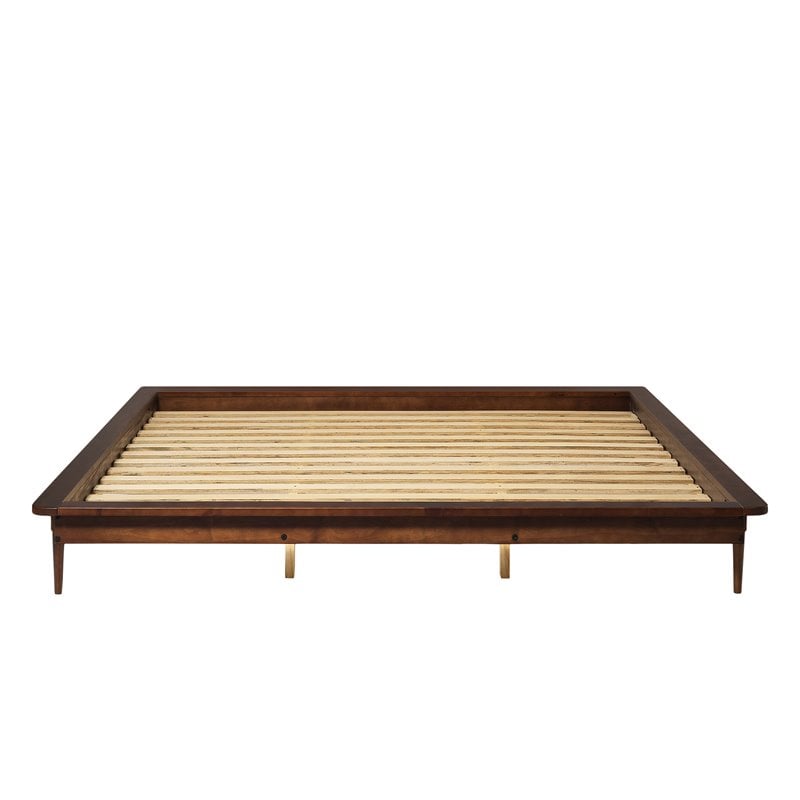 Pemberly Row Mid-Century Solid Wood King Platform Bed in Walnut