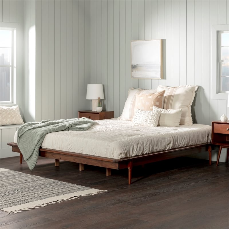 Pemberly Row Mid-Century Solid Wood King Platform Bed in Walnut