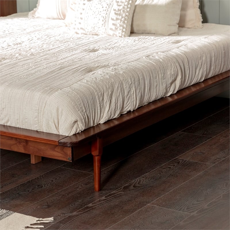 Pemberly Row Mid-Century Solid Wood King Platform Bed in Walnut