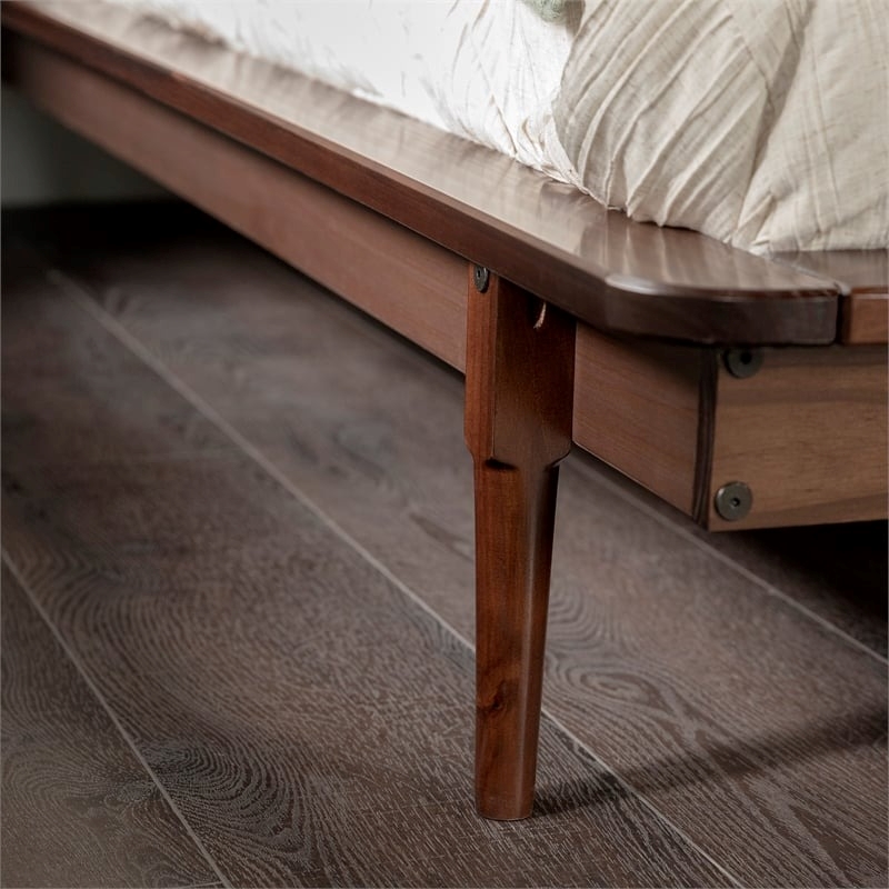 Pemberly Row Mid-Century Solid Wood King Platform Bed in Walnut