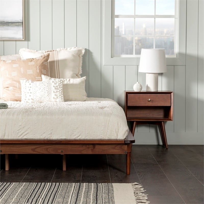 Pemberly Row Mid-Century Solid Wood King Platform Bed in Walnut