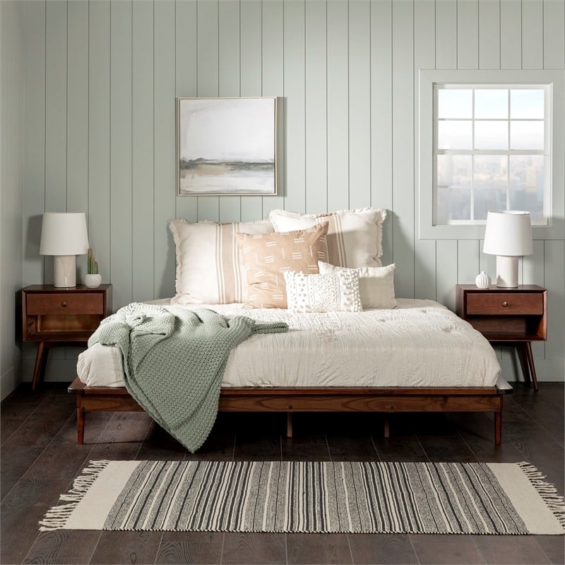 Pemberly Row Mid-Century Solid Wood King Platform Bed in Walnut