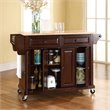 Pemberly Row Natural Wood Top Kitchen Cart in Mahogany