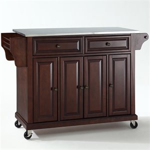 pemberly row stainless steel top kitchen cart in mahogany