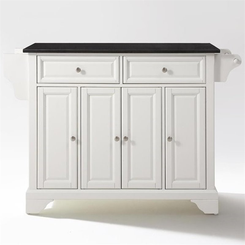 Pemberly Row Black Granite Top Kitchen Island in White