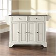 Pemberly Row Black Granite Top Kitchen Island in White