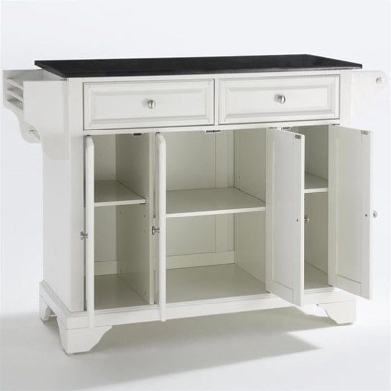 Pemberly Row Black Granite Top Kitchen Island in White