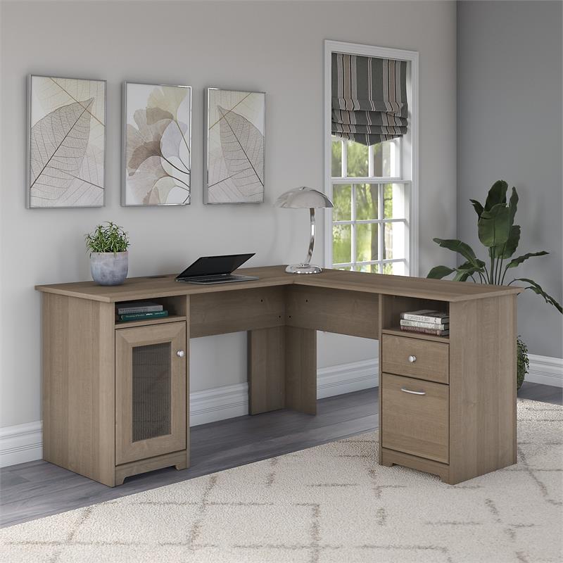 Pemberly Row Furniture 60W L Shaped Computer Desk in Ash Gray