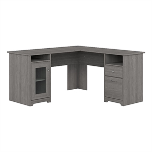 Pemberly Row 60&quot Traditional Engineered Wood L Shaped Computer Desk in Gray
