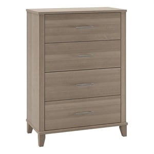 Pemberly Row Transitional Wood Chest of Drawers in Ash Gray/Satin Nickel