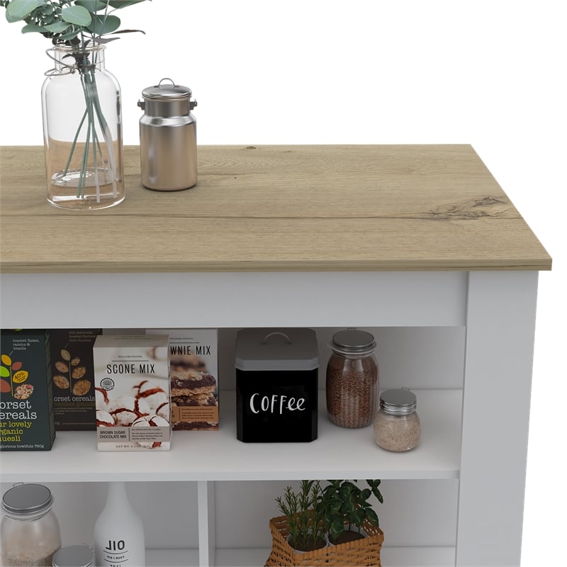 Pemberly Row Modern Engineered Wood Kitchen Island in White/Light Oak