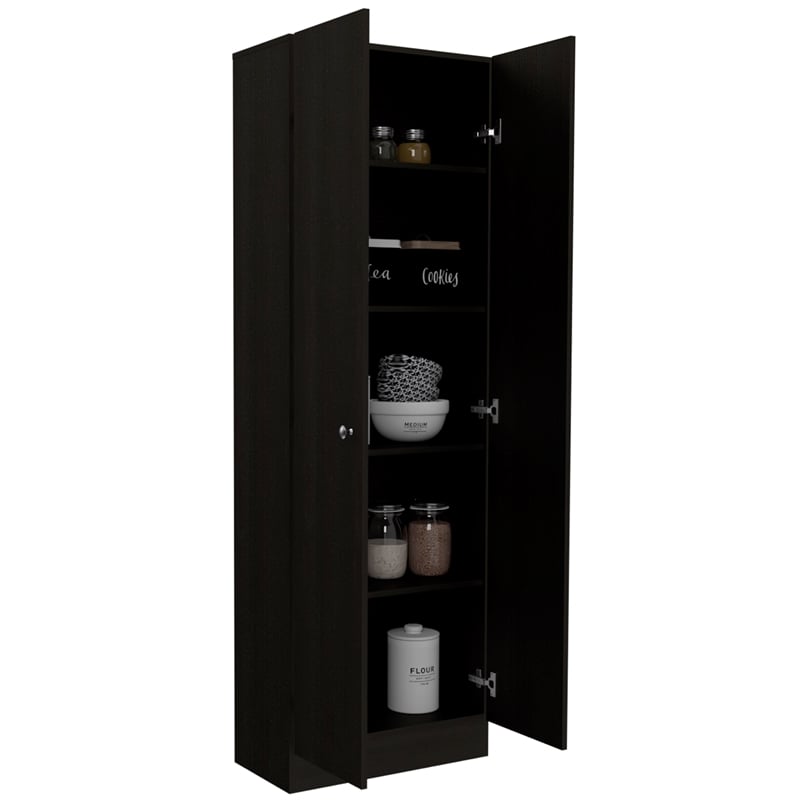 Pemberly Row 2-Door Modern Engineered Wood Multi Storage Pantry Cabinet in Black
