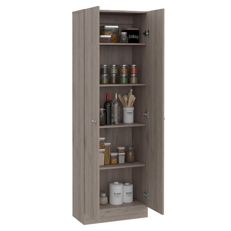 Pemberly Row 2-Door Modern Engineered Wood Multistorage Pantry Cabinet in Gray