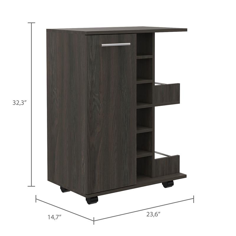 Pemberly Row Bar Cart Cabinet with 6-Cubbies and 2-Shelves in Espresso