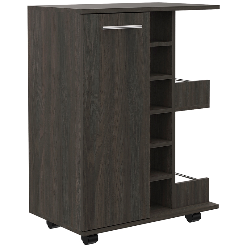 Pemberly Row Bar Cart Cabinet with 6-Cubbies and 2-Shelves in Espresso