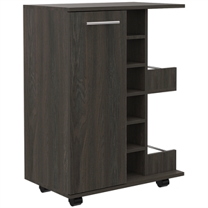 pemberly row bar cart cabinet with 6-cubbies and 2-shelves in espresso