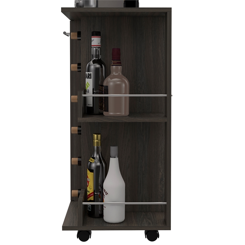 Pemberly Row Bar Cart Cabinet with 6-Cubbies and 2-Shelves in Espresso