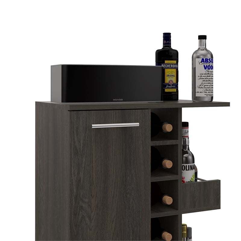 Pemberly Row Bar Cart Cabinet with 6-Cubbies and 2-Shelves in Espresso