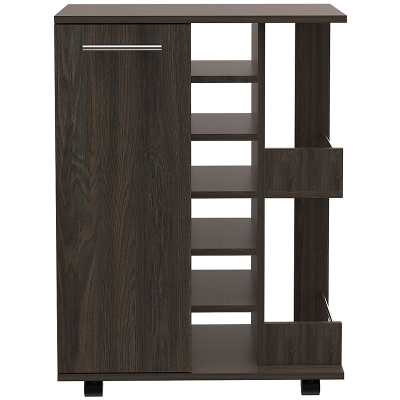 Pemberly Row Bar Cart Cabinet with 6-Cubbies and 2-Shelves in Espresso