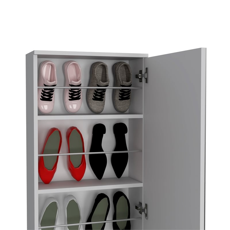Pemberly Row White Wall Mounted Shoe Rack With Mirror