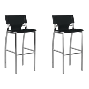 Pemberly Row Faux Leather 26&quot Bar Stool in Black (Set of 2)