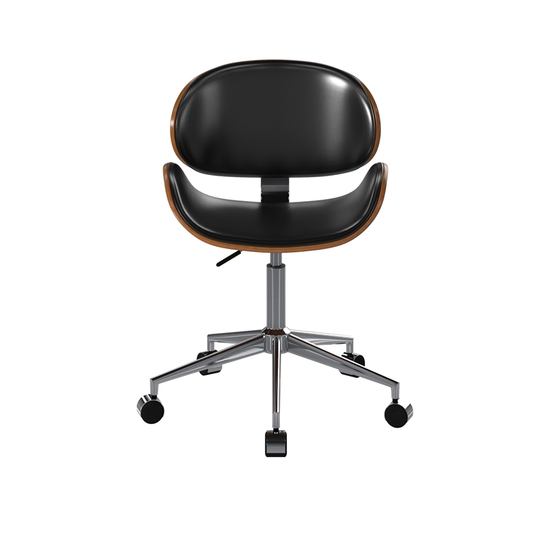 Pemberly Row Modern Faux Leather Task Chair in Walnut