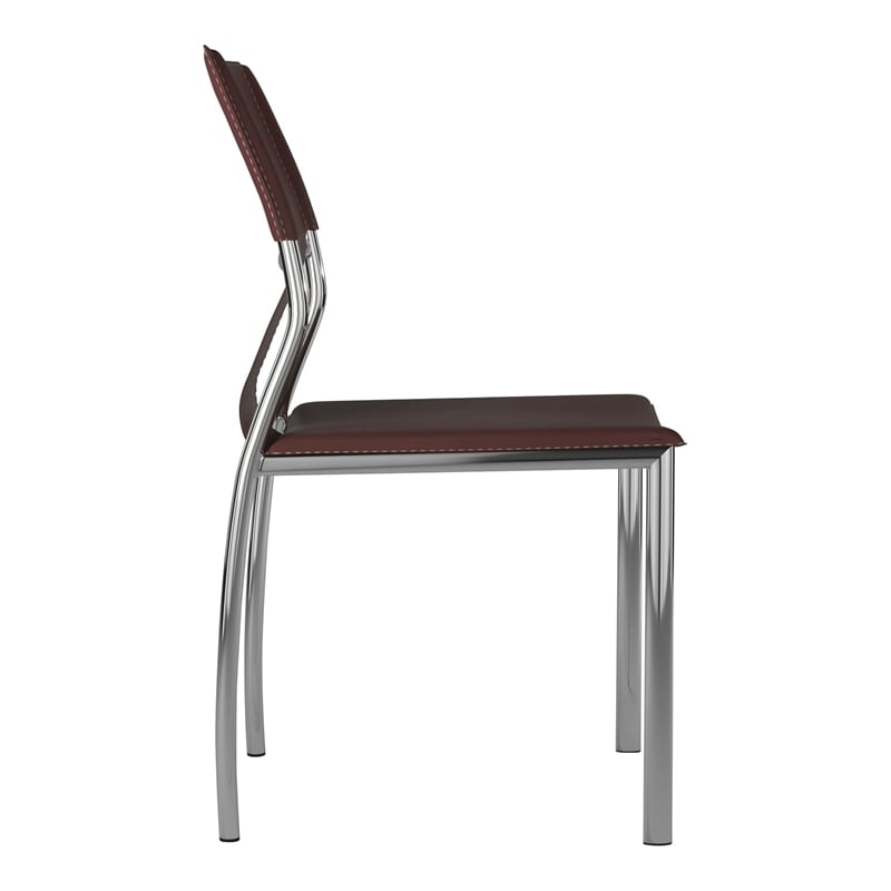 Pemberly Row Faux Leather Dining Chair in Dark Brown (Set of 4)