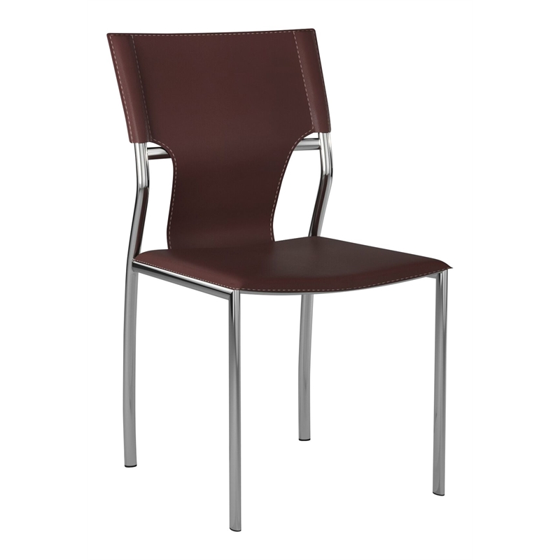 Pemberly Row Faux Leather Dining Chair in Dark Brown (Set of 4)