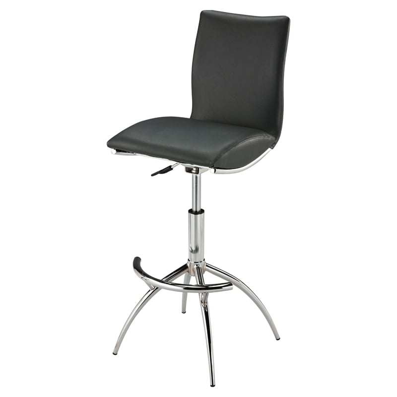 Pemberly Row Faux Leather Adjustable Bar Stool in Gray (Set of 2)