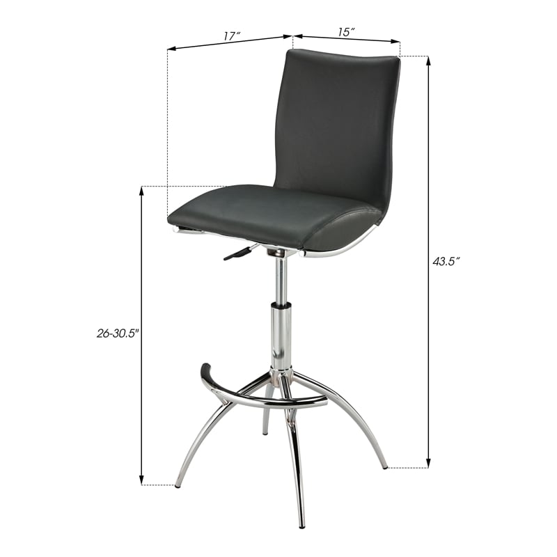 Pemberly Row Faux Leather Adjustable Bar Stool in Gray (Set of 2)