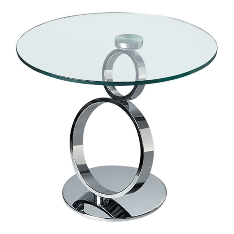 Pemberly Row Contemporary Metal End Table with Glass Top in Chrome