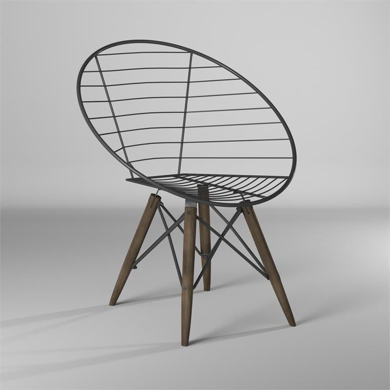 Pemberly Row Metal Wire Arm Chair with Tapering Wood Legs in Brown