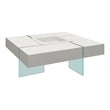 Pemberly Row Glass Coffee Table with Removeable Center Tray in White