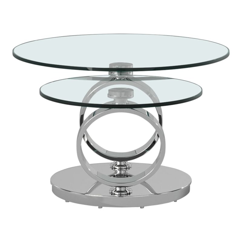 Pemberly Row Glass Top Coffee Table with Round Base in Chrome